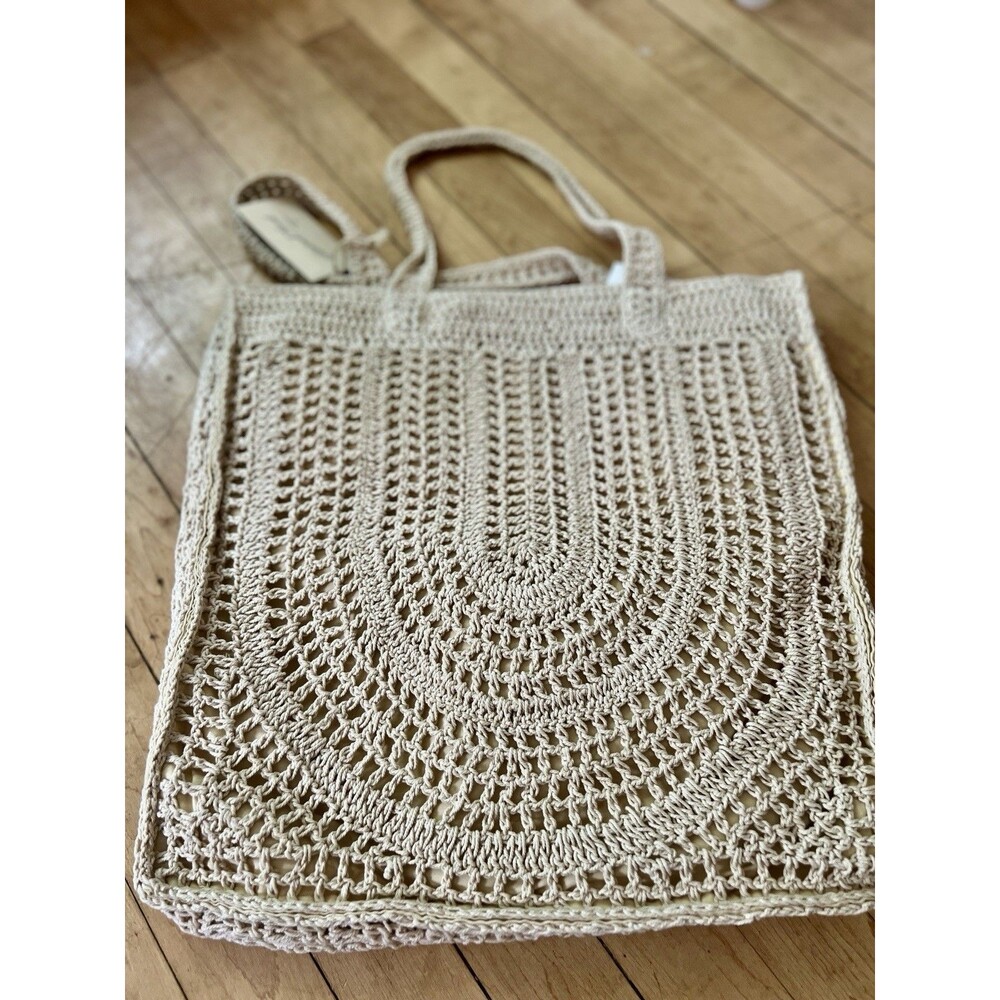 Universal Thread Crochet Tote Bag Cream Boho Open Knit Shoulder Bag Cottagecore
